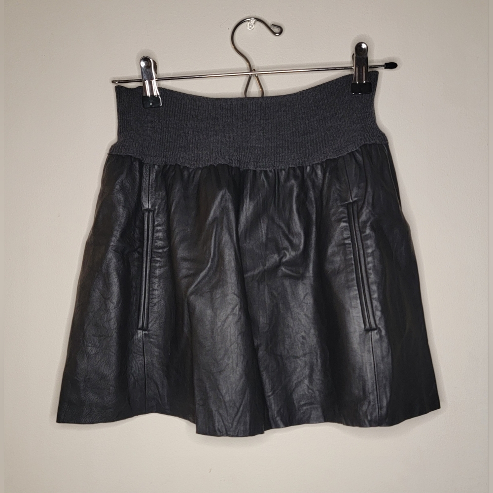 Theory Black Leather MIni Skirt